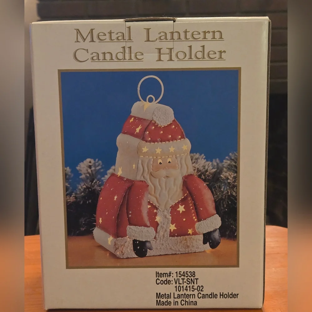 New Vintage‎ Metal Lantern Candle Holder Luminary Santa Claus Christmas 8 1/2